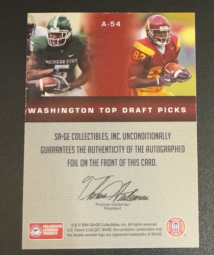 Devin Thomas & Fred Davis 2008 Sage ROOKIE AUTO - Washington Top Draft Picks - Picture 2 of 2