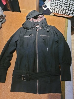 Khujo Cosima II Plain Jacke Winterjacke Wolljacke Wolle Gr. L schwarz Kapuze