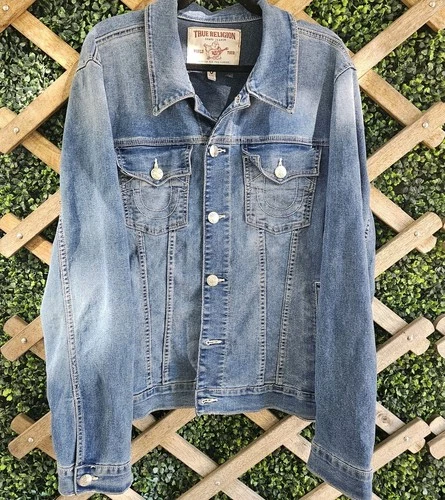 ​True Religion Jimmy Denim Jacket Mens XL Blue Horseshoe Flap Pockets Trucker  image 5