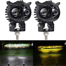 LED Motorcycle Driving Fog Lights Dual Color Amber/White 2Pcs 2.6Inch
