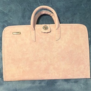 Pink Padded Faux Leather Zip Briefcase Carry Case w/ Handles for 15 in Laptop
