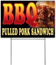 18x12 Inch BBQ PULLED PORK SANDWICH Yard Sign with Stake - kb1s