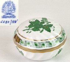 Herend Apponyi Verde Scatola Con Coperchio Porta Gioielli Dipinta A Mano P979