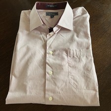 Paul Fredrick Men s Dress Shirt 18 35 Pink Check Cotton Long Sleeve