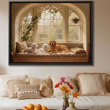 Golden Retriever and Bichon Frise Canvas Print Living Room Dog Art Decor