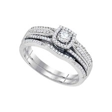10k White Gold Womens Round Diamond Bridal Wedding Engagement Ring Band Set