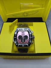 A15 Invicta Tonneau Quartz Chronograph Watch Pink Dial Black Leather Strap Box