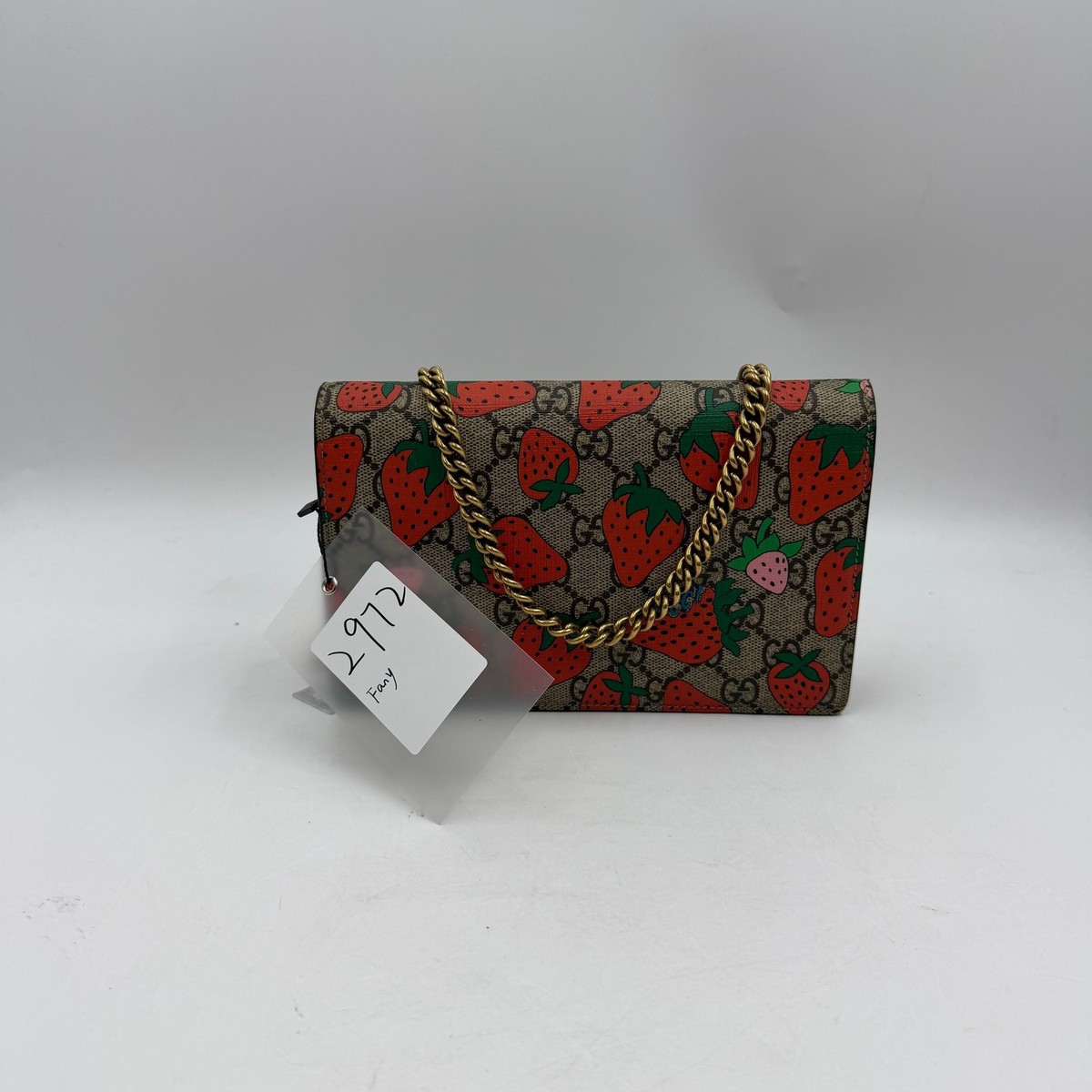 Pre-owned Gucci GG Supreme Monogram Strawberry Chain Wallet | eBay