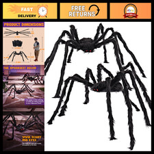 2 Pack 5 Ft Giant Hairy Black Spider Halloween Outdoor Decorations - Scary Props