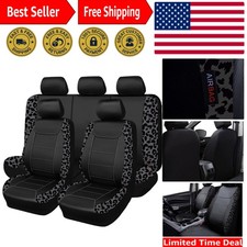 Elegant Carbon Fiber Leather Vehicle Seat Covers - Leopard Gray Black 8pcs
