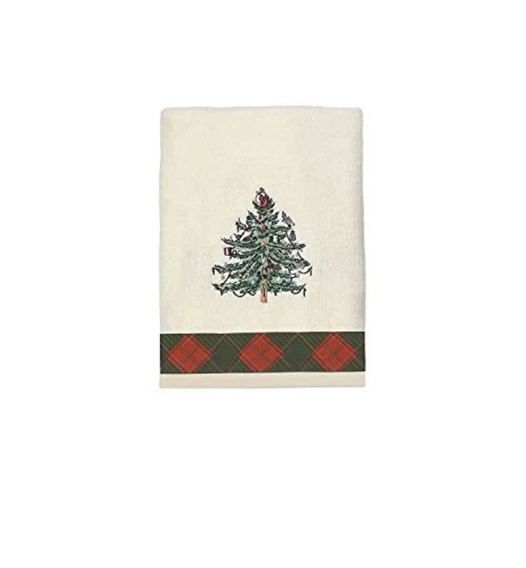 AVANTI LINENS Spode Christmas Tree Tartan Collection Hand Towel Ivory