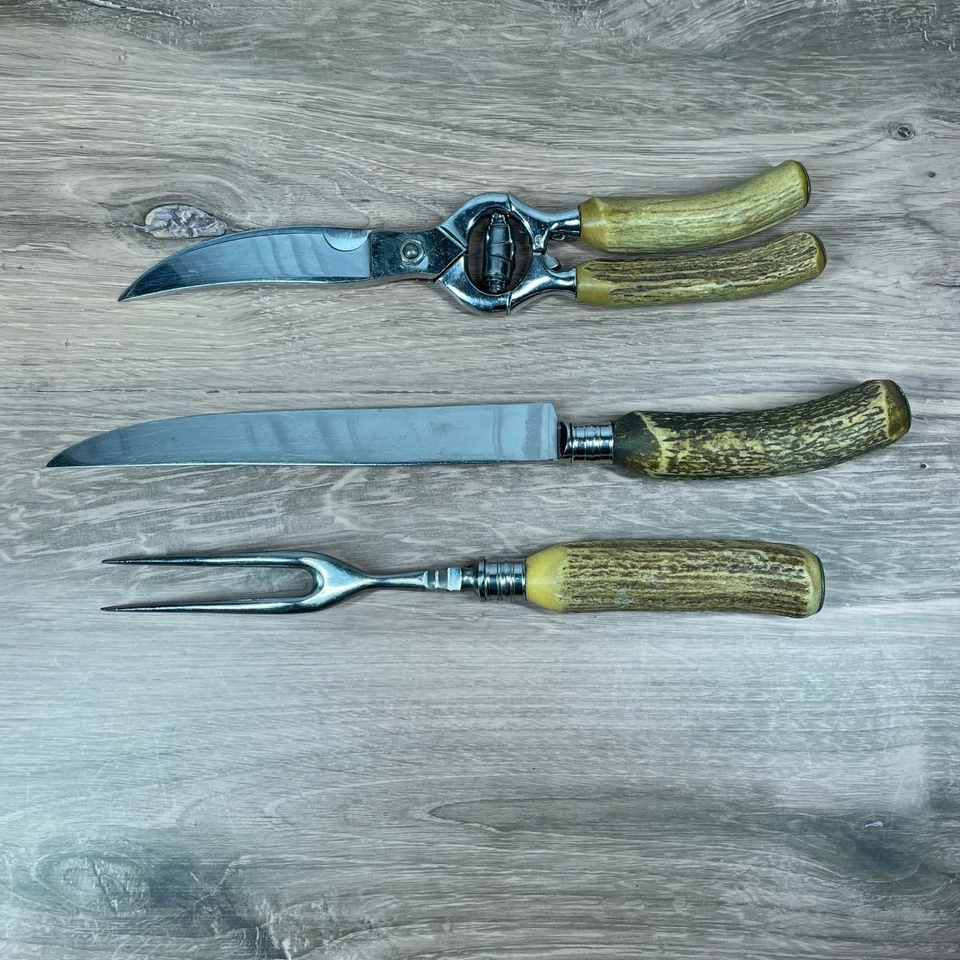 Vintage Boker U.S.A. Stainless Carving Set: Knife, Fork & Chrome Poultry Shears - Image 2 of 4