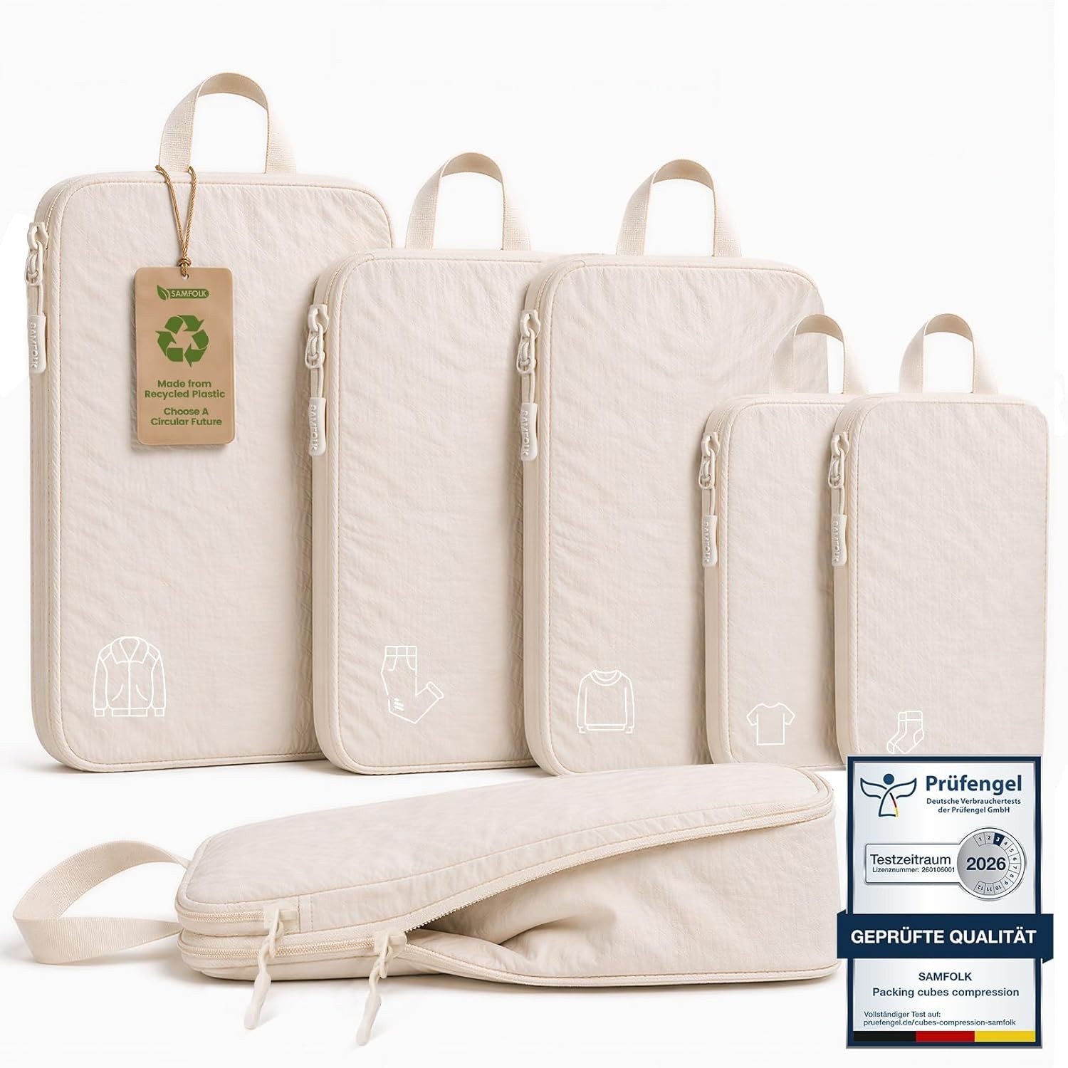 Optimisez votre Valise avec ces Cubes de Compression Beiges Anti-Plis