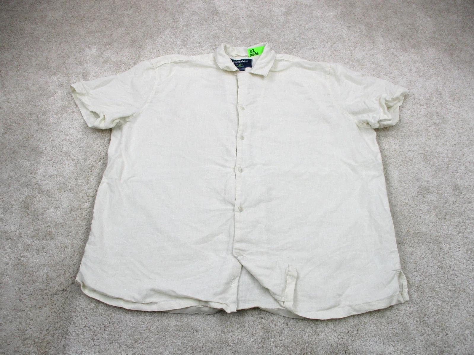 Chubbies Shirt Men Extra Large XL Beige Linen Cotton Blend Loop Collar Button Up