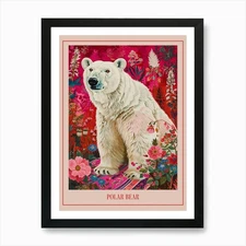 Floral Animal Painting Polar Bear 3 Framed Wall Art Poster Canvas Print Picture
