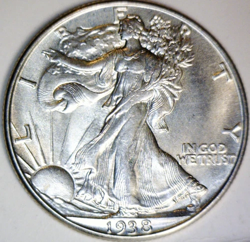 1938d BU ++ Walking Liberty SILVER Half Dollar KEY DATE Coin NICE FLASHY LUSTER