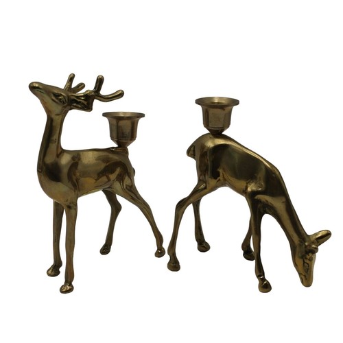 Solid Brass Buck and Doe Reindeer Figurine Candle Holder Set Price Products Vtg - Picture 12 of 22