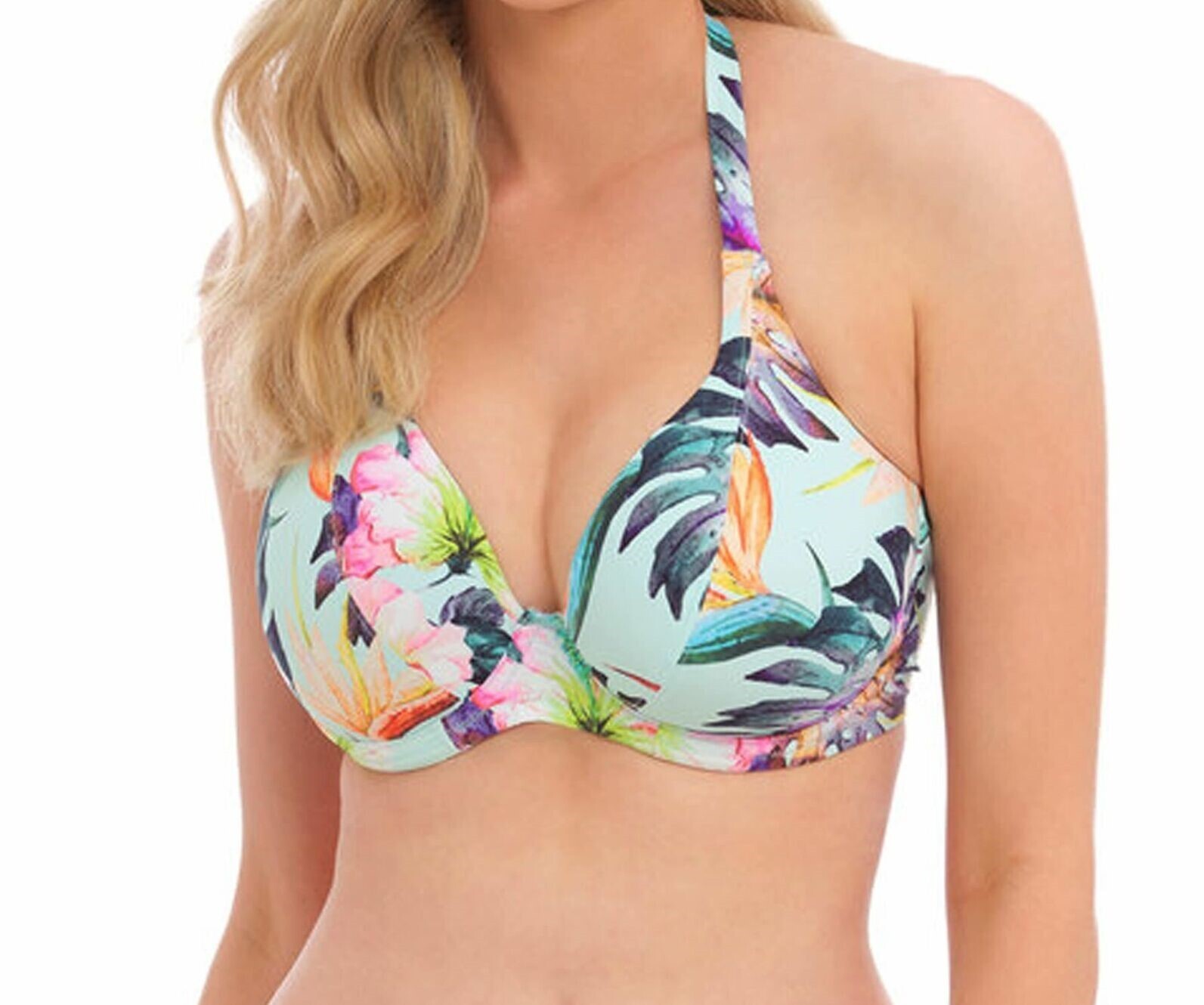 Fantasie Paradiso Bikini Top 36H Soft Mint Floral Underwired Halter Bra 501804