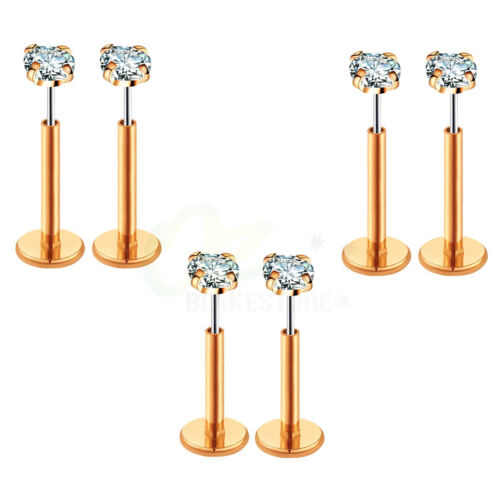 6PCS Push in Threadless Flat Back Earrings Studs Tragus Lip Piercing Jewellery - Picture 12 of 14