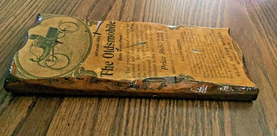 ANTIQUE PRINT AD 1902-04 OLDSMOBILE CURVED DASH OLDS MOTOR WORKS DETROIT PLAQUE - Image 4 of 4