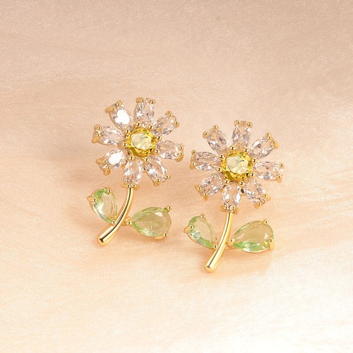 Women's Sparkling Cubic Zirconia Sunflower Necklace Stud Earrings Jewellery Sets - Picture 10 of 17