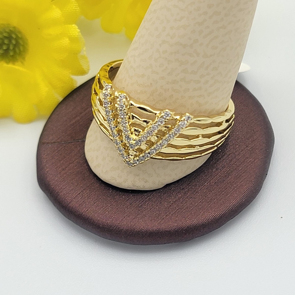 14K Gold Plated V Ring - Victory Success Symbol. Women's