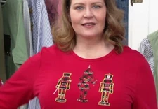 Quacker Factory Size 1X Red Plaid Embellished French Terry Top