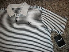HURLEY New NWT Mens Polo Shirt White Stripe MEDIUM LARGE XL