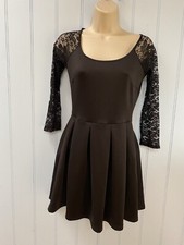 Maitai Lace 3/4 Sleeve Back Zip Black Fit & Flare Dress Size S