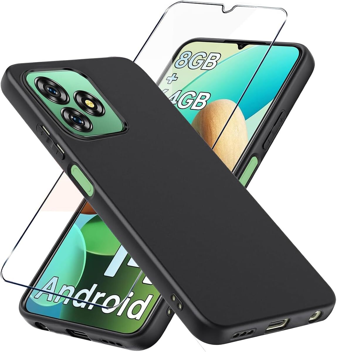 KJYFOANI For Oukitel C57s Case Tempered Glass Screen Protector, Clear Soft Silicone TPU Bumper Shell, Ultra-Thin Anti-Fall Back Cover For Oukitel C57s (6.52") - Wooden Style-1348931