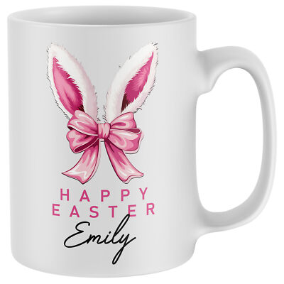 Personalisierte Tasse Frohe Ostern Hasenohren und rosa Schleife individuelles Geschenk für Frauen G...