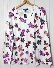 Karen Scott Scoop Neck Long Sleeve Shirt Women's XXL Purple Floral Relaxed Fit