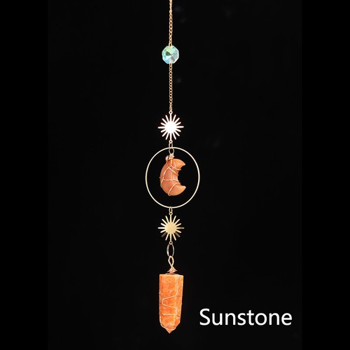 Natural Crystal Point Wire Wrapped Wind Chime Moon Sun Catchers Colgante - Imagen 19 de 21