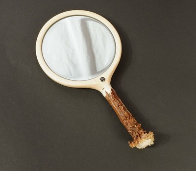Hand mirror wood handmade VojkoArt antler deer