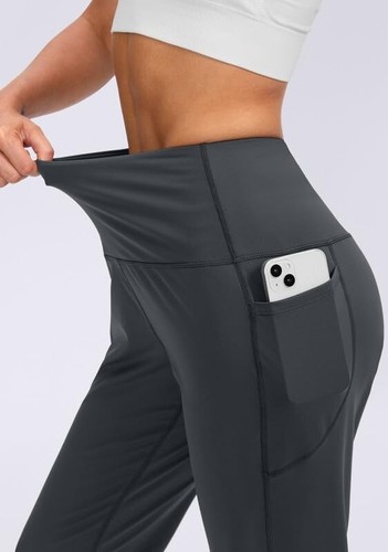 High Waisted Women's Joggers with Pockets - Tapered Athletic Pants in Grey - Picture 5 of 9