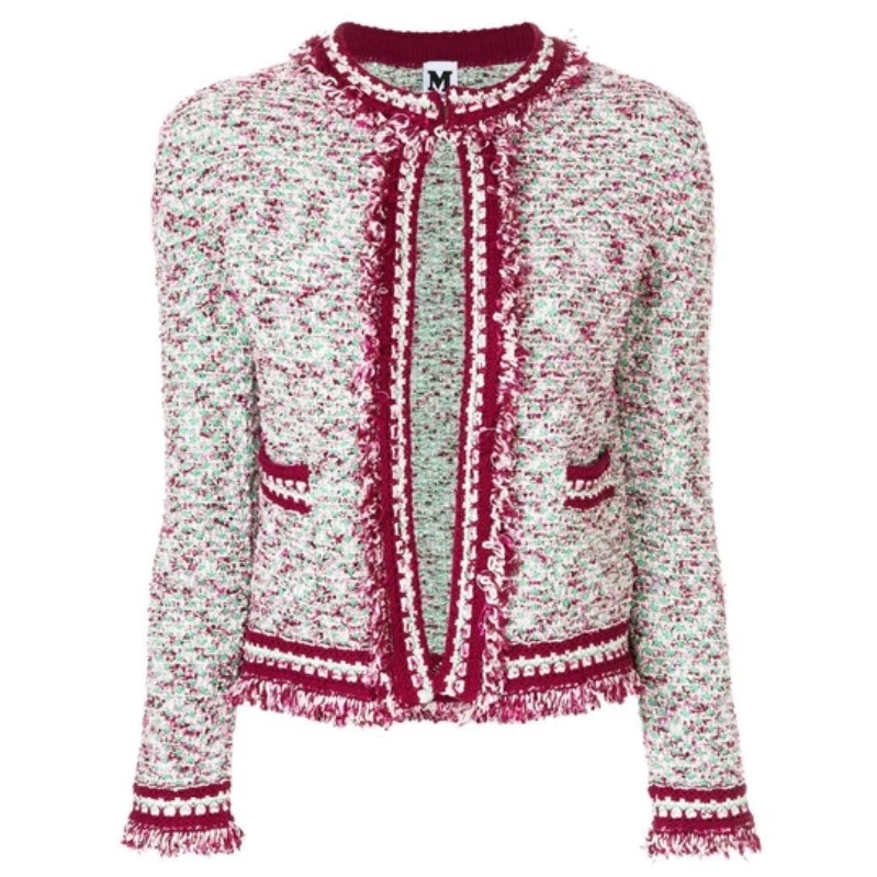 Giacca blazer M MISSONI Valentino tweed maglia uncinetto bordo frange rosso i42 Us6 S M