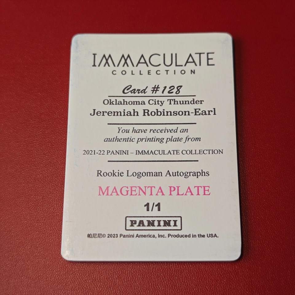2021-22 Panini Immaculate Rookie Logoman Jeremiah Robinson-Earl Plate 1/1 #128 - Image 2 of 3