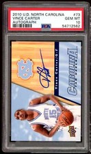 Vince Carter Card 2010-11 Upper Deck North Carolina Autograph #73 (pop 3) PSA 10