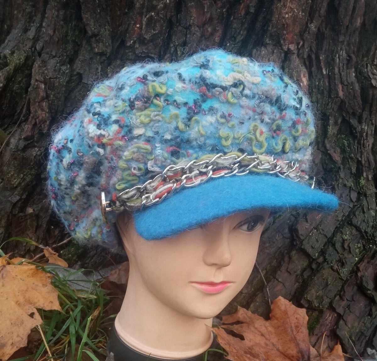Womens felted cap with visor.oversized cap.warm winter hat.beret