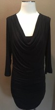 Cabi S Black Ruched Quiet Luxury Long Sleeve Jersey Dress W Drape Neck