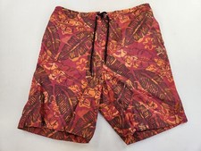 Vintage Men 34 Swim Shorts Trunks Boardshorts Red Orange Hawaiian Elastic