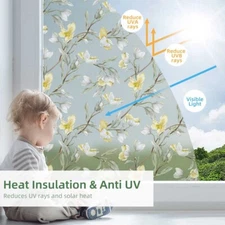 Yellow Floral Privacy Static Cling Frosted Stained Window Film Glass 18"x45"