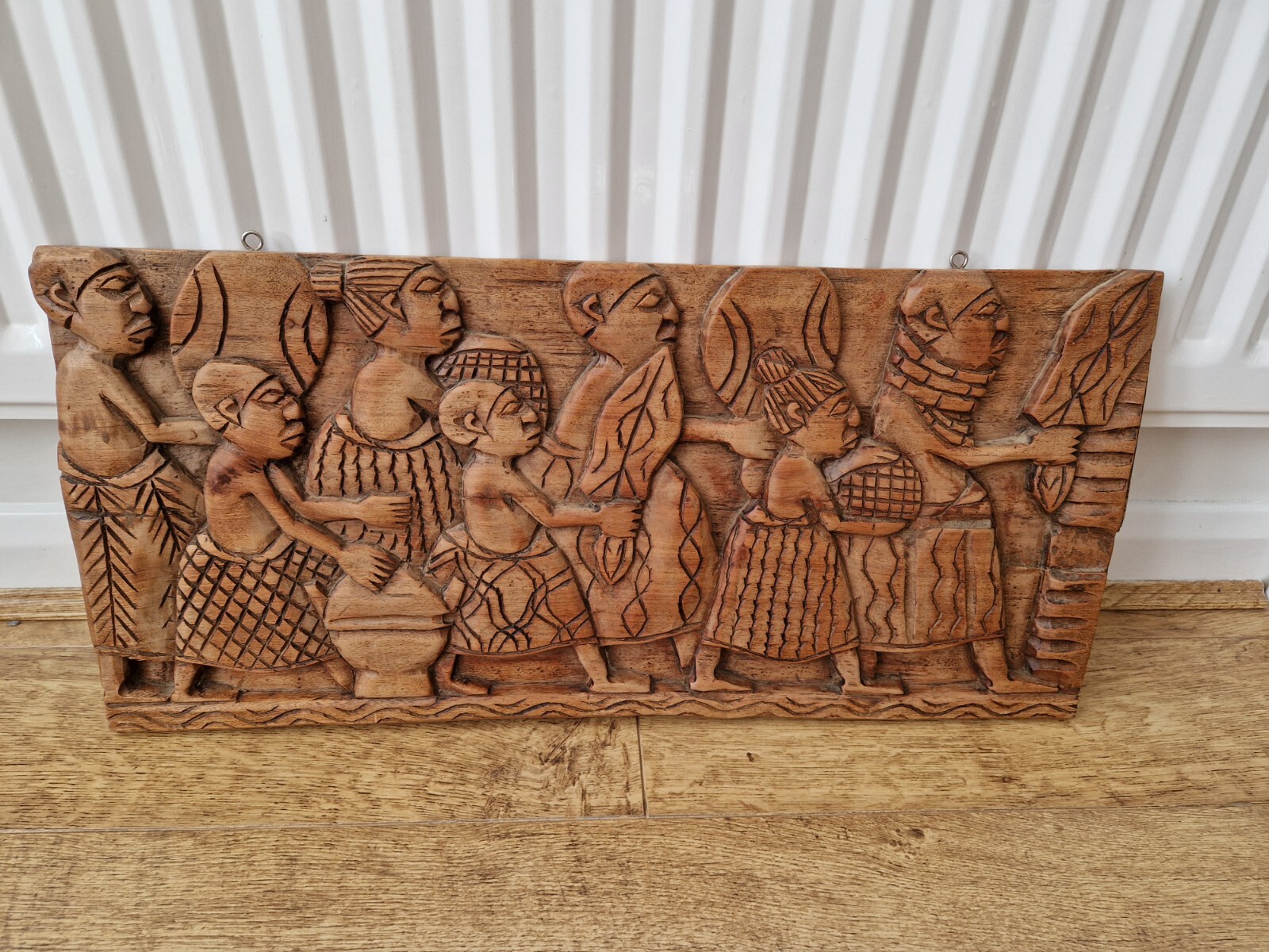 AFRICAN Carved Wood Panel Vintage Handmade Wall Art Frame Large 25" X