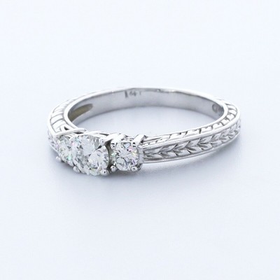 0.91ct E-SI1 Round Natural Certified Diamonds 14k  Vintage Style 3-Stone Ring