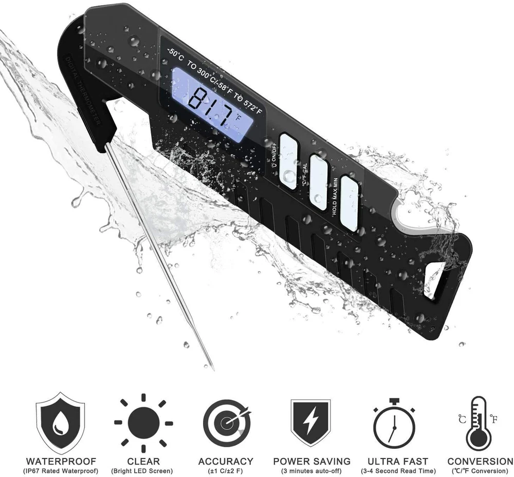Meat Thermometer, 3s Digital Instant Read Thermometer, Upgraded Waterproof Candy