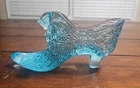 Vintage Fenton Art Glass Blue Lagoon Daisy And Button Cat Head Shoe