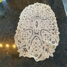 Vintage Lace Table Runner Ecru Dresser Scarf 20x12  