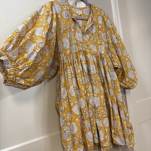 House of Sundar  Maya mini dress Daffodil Yellow Floral Cotton Boho Cottage S