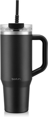 Bodum Travel Mug Tumbler 1,2l schwarz Strohhalm Edelstahl Trinkflasche Becher