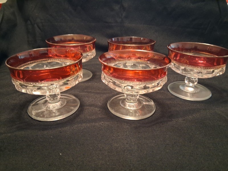 Qty 5 Kings Crown Thumbprint Sherbet Dessert Dish Ruby Red - !MAKE OFFER!